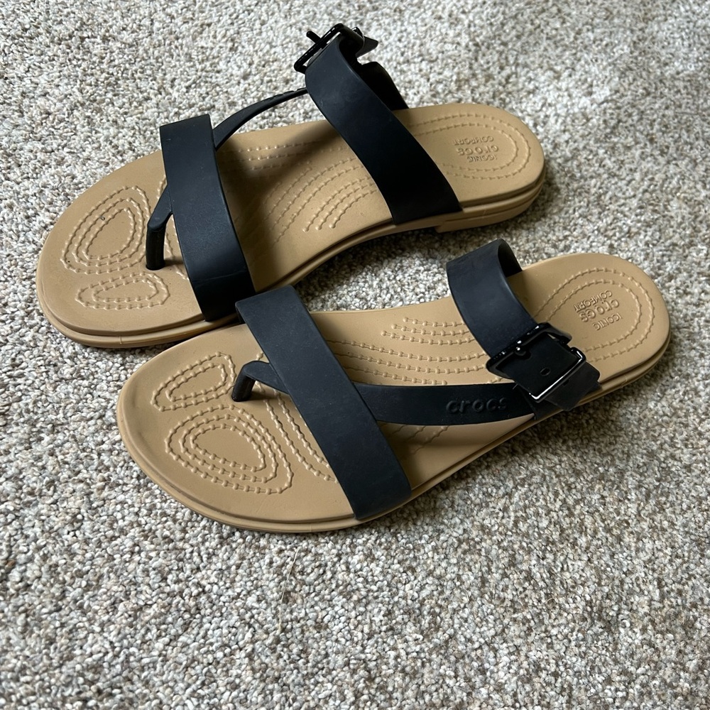 CROCS Black and Tan Sandals